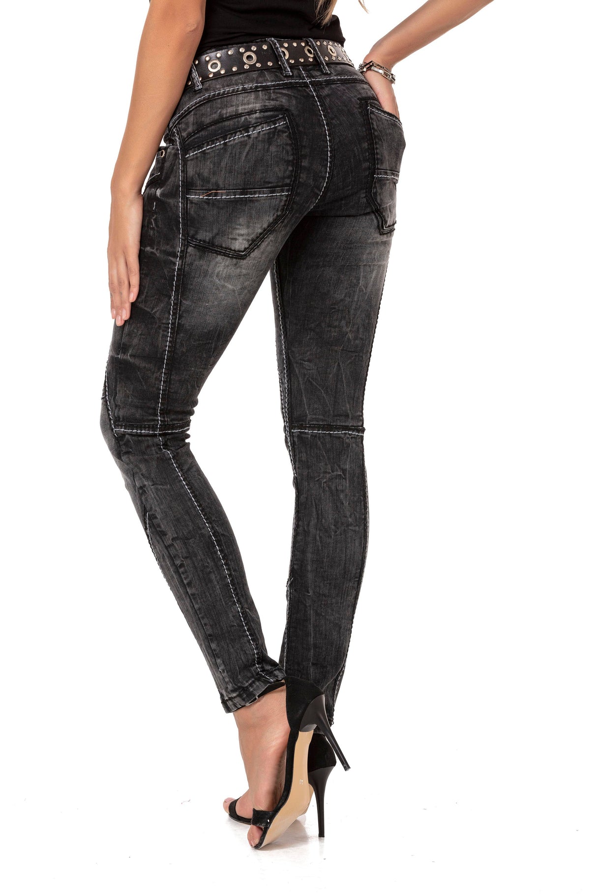 WD477 Women's straight jeans with trendy decorative seams