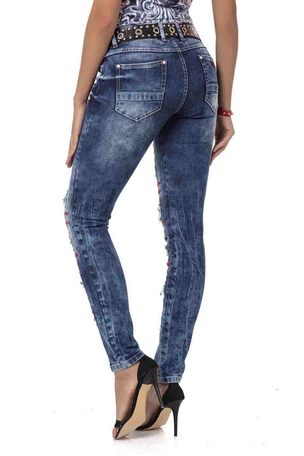 WD478 Women's slim-fit jeans with colored cut-outs