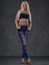WD478 Women's slim-fit jeans with colored cut-outs