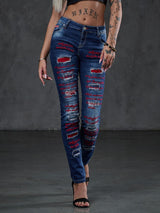 WD478 Women's slim-fit jeans with colored cut-outs