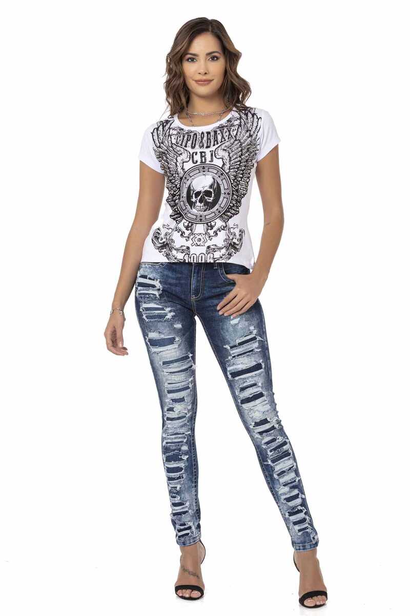 WD479 Women's slim-fit jeans with cool distressed details