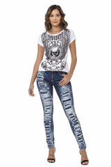 WD479 Women's slim-fit jeans with cool distressed details