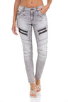 WD501 Women's Slim-fit Jeans with decorative stitching, zippers and brand logo
