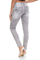 WD501 Women's Slim-fit Jeans with decorative stitching, zippers and brand logo