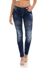 WD501 Women's Slim-fit Jeans with decorative stitching, zippers and brand logo