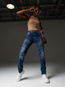 WD501 Women's Slim-fit Jeans with decorative stitching, zippers and brand logo