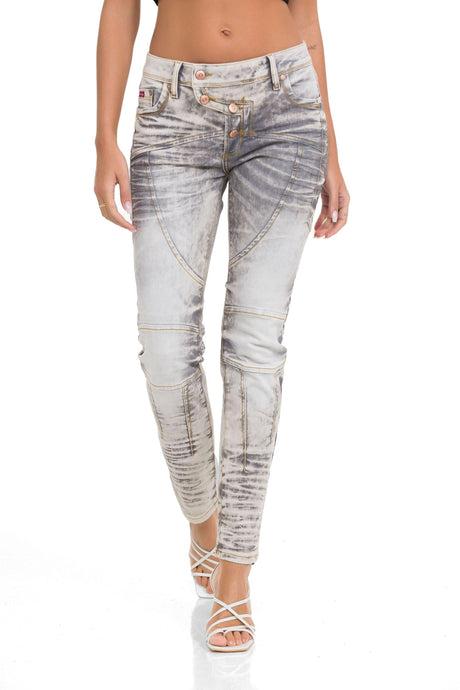 WD502 Women's slim-fit jeans with decorative stitching in straight fit