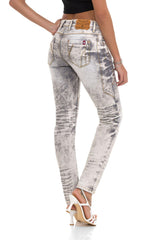 WD502 Women's slim-fit jeans with decorative stitching in straight fit
