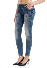WD502 Women's slim-fit jeans with decorative stitching in straight fit