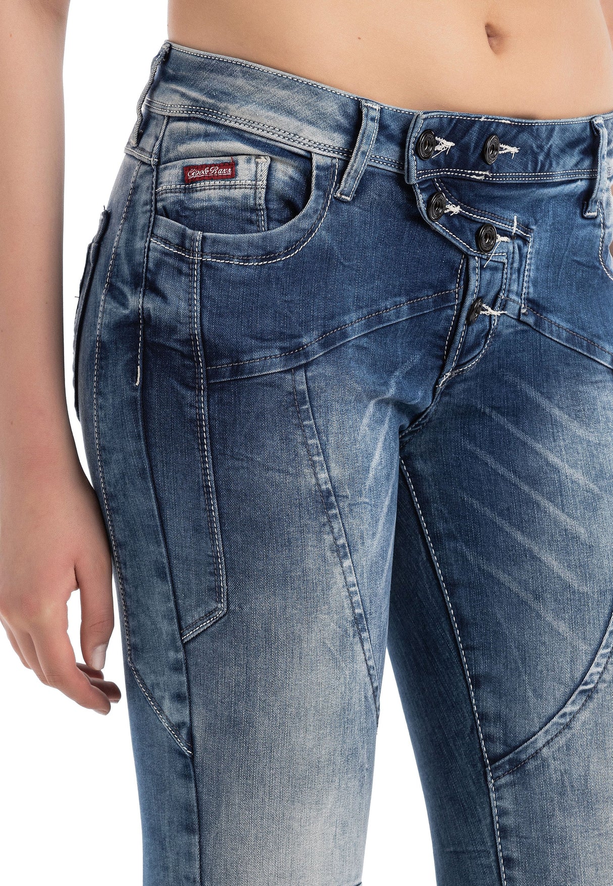 WD502 Women's slim-fit jeans with decorative stitching in straight fit