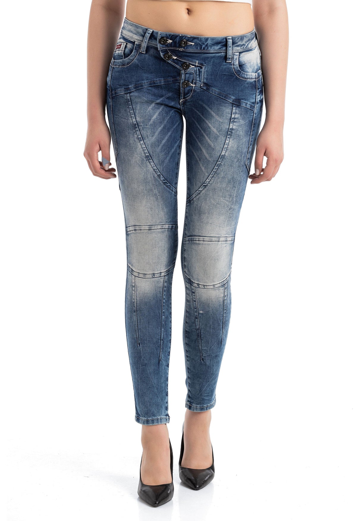 WD502 Women's slim-fit jeans with decorative stitching in straight fit
