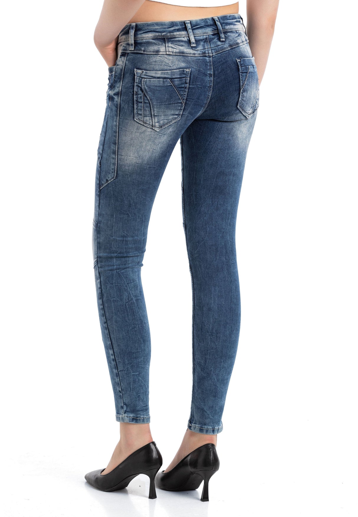 WD502 Women's slim-fit jeans with decorative stitching in straight fit