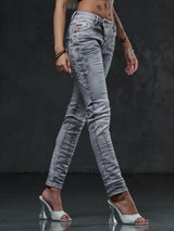WD502 Women's slim-fit jeans with decorative stitching in straight fit