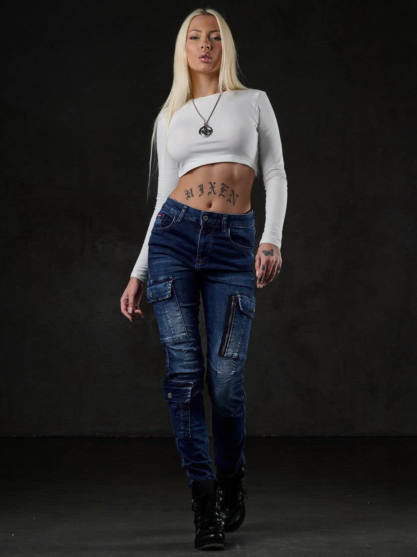 WD531 Slim Fit Women's Jeans with Cargo Pockets