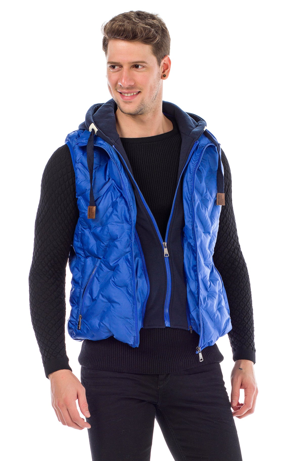 CM151 Men's Winter Vest – Bright Blue with Detachable Hood