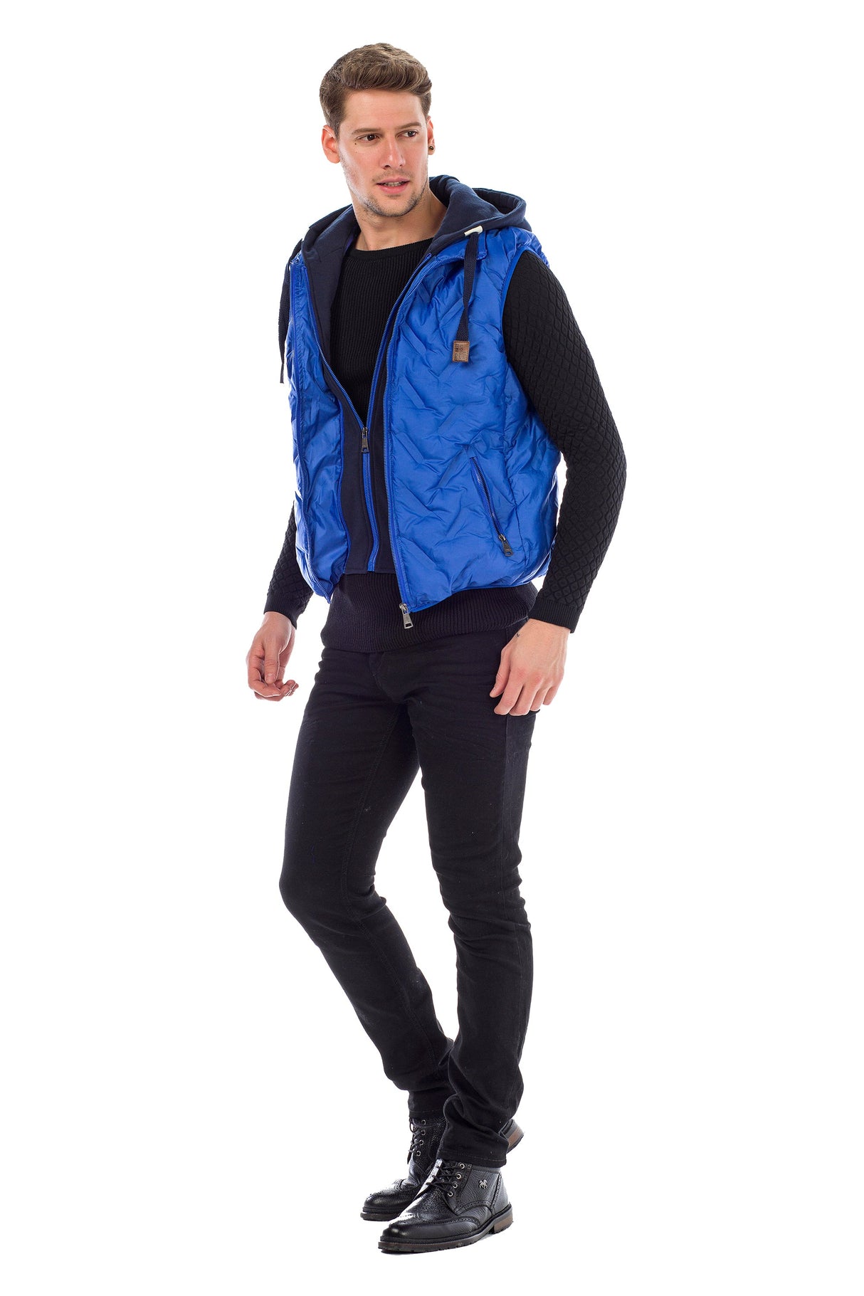 CM151 Men's Winter Vest – Bright Blue with Detachable Hood
