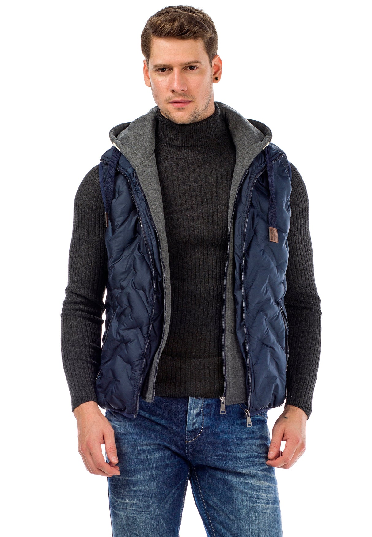 CM151 Men's Winter Vest – Bright Blue with Detachable Hood
