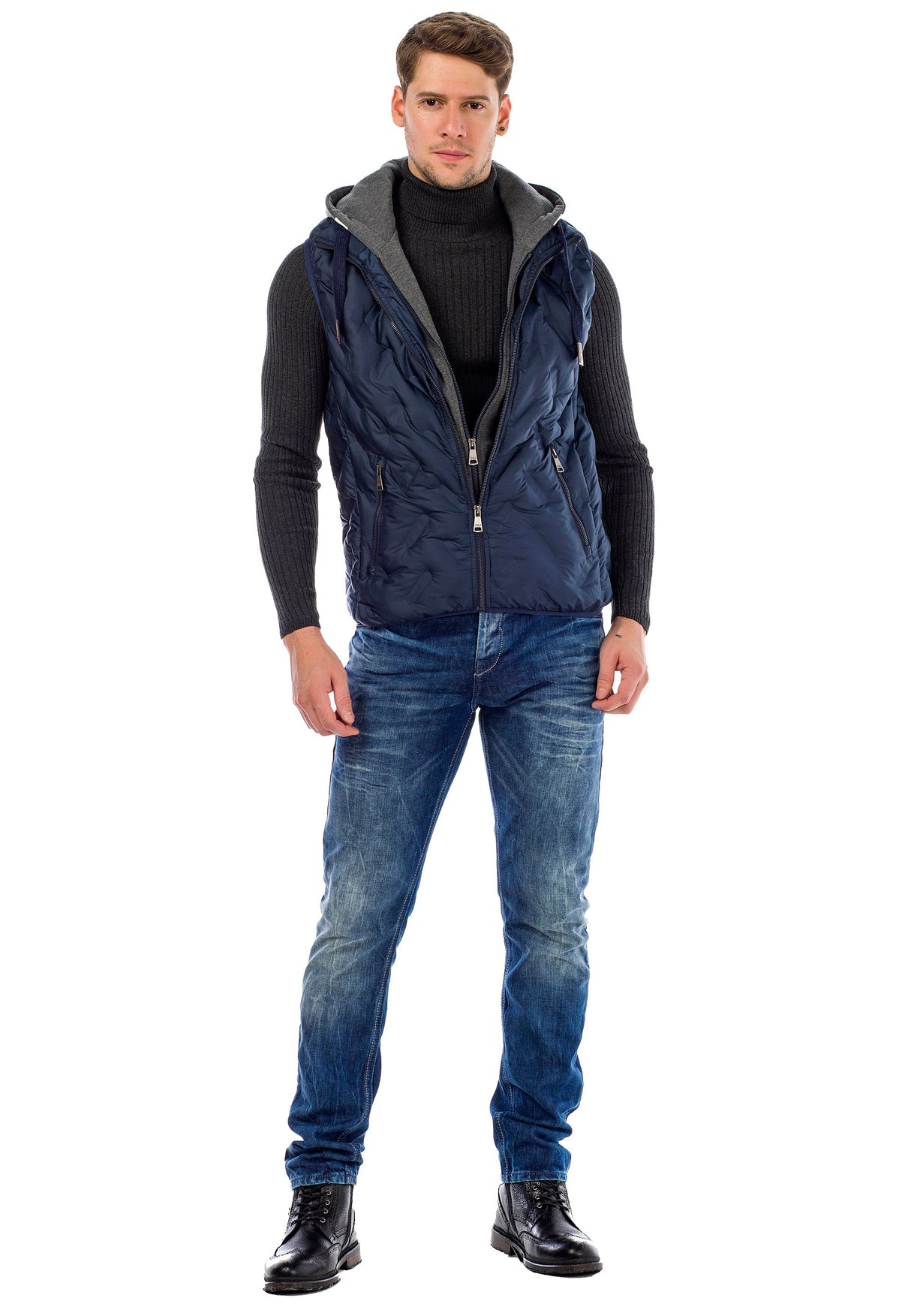 CM151 Men's Winter Vest – Bright Blue with Detachable Hood