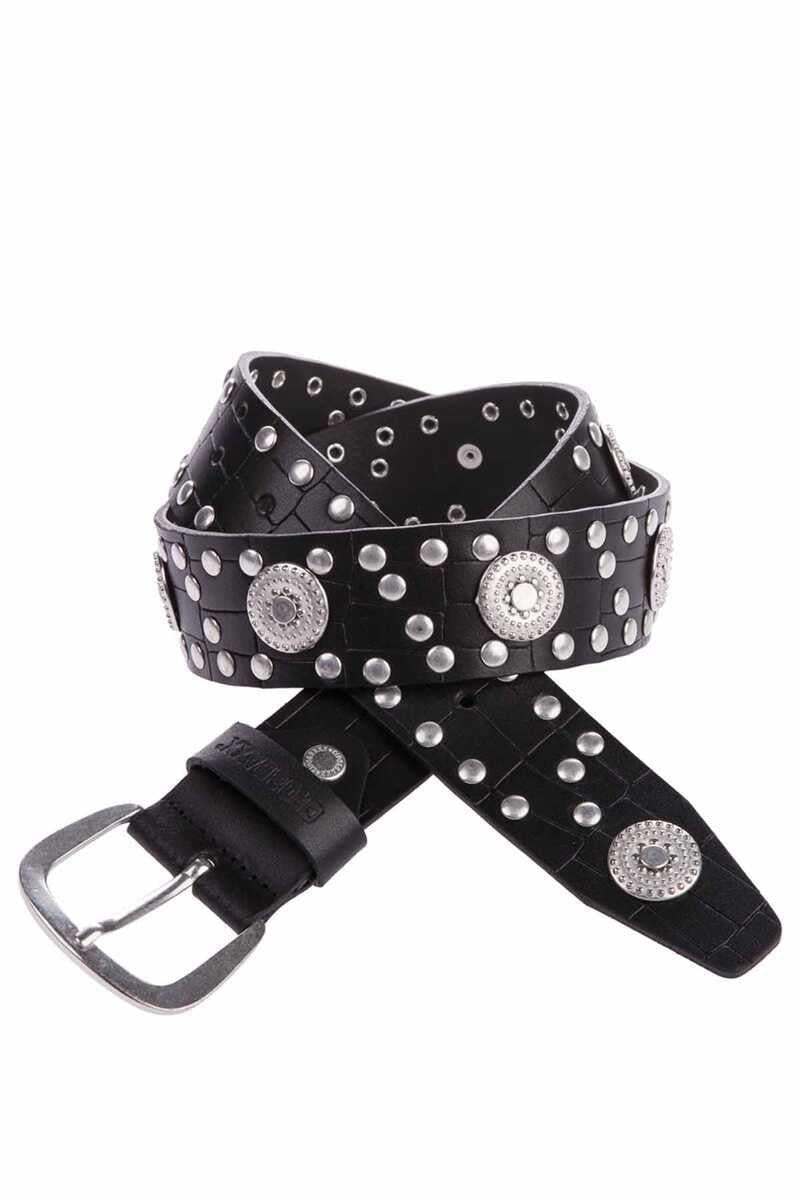 WG100 Women's belt, metal embroidered, made of genuine leather