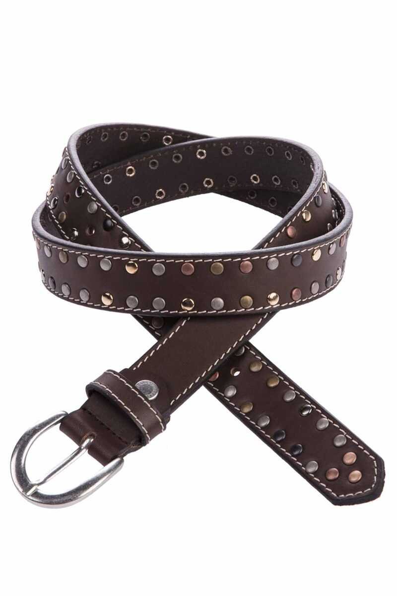 WG104 Women's belt with metal embroidery, made of genuine leather