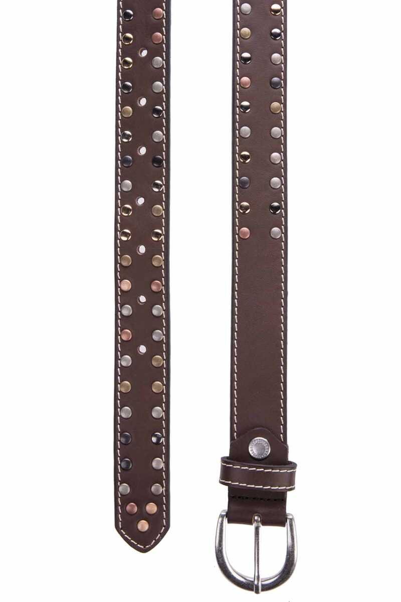 WG104 Women's belt with metal embroidery, made of genuine leather