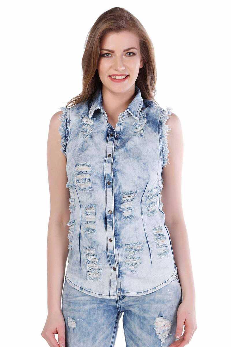 WH103 Women's denim vest with casual used details