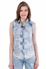 WH103 Women's denim vest with casual used details
