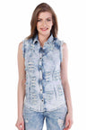 WH103 Women's denim vest with casual used details