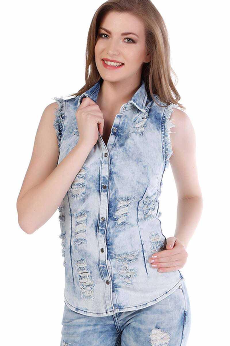 WH103 Women's denim vest with casual used details
