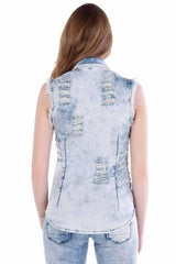 WH103 Women's denim vest with casual used details