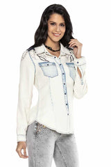 WH115 Women's denim shirt with cool decorative details