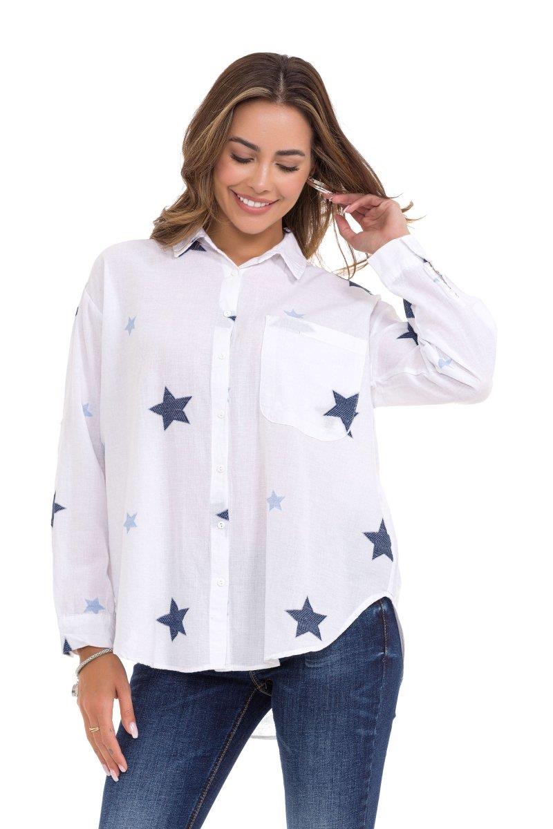 WH127 Oversized linen shirt with star detail