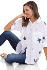 WH127 Oversized linen shirt with star detail