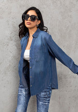 WH134 Women's denim blouse with chest pockets