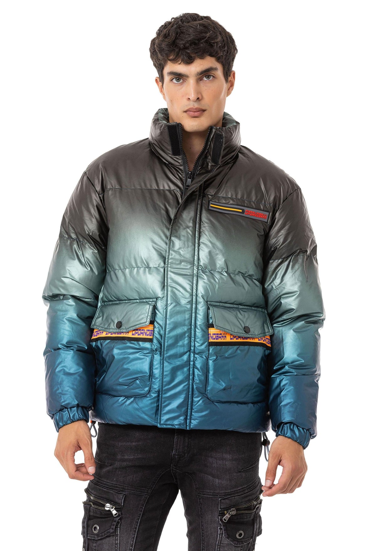 CM221 Men's Winter Jacket – Glossy finish with sporty color gradient & functional zippers
