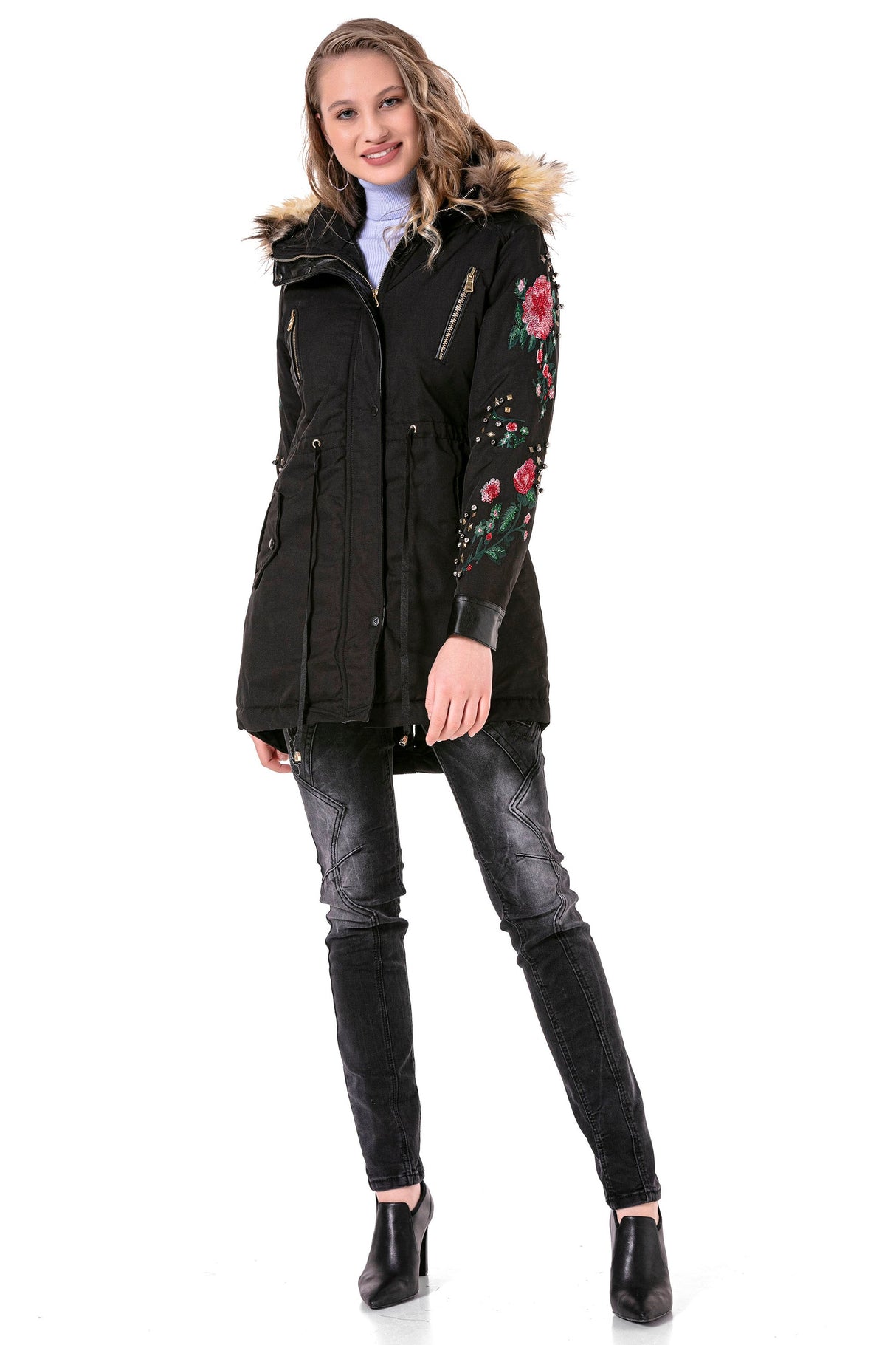 WJ136 Women's outdoor jacket with stylish faux fur hood