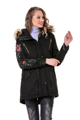WJ136 Women's outdoor jacket with stylish faux fur hood