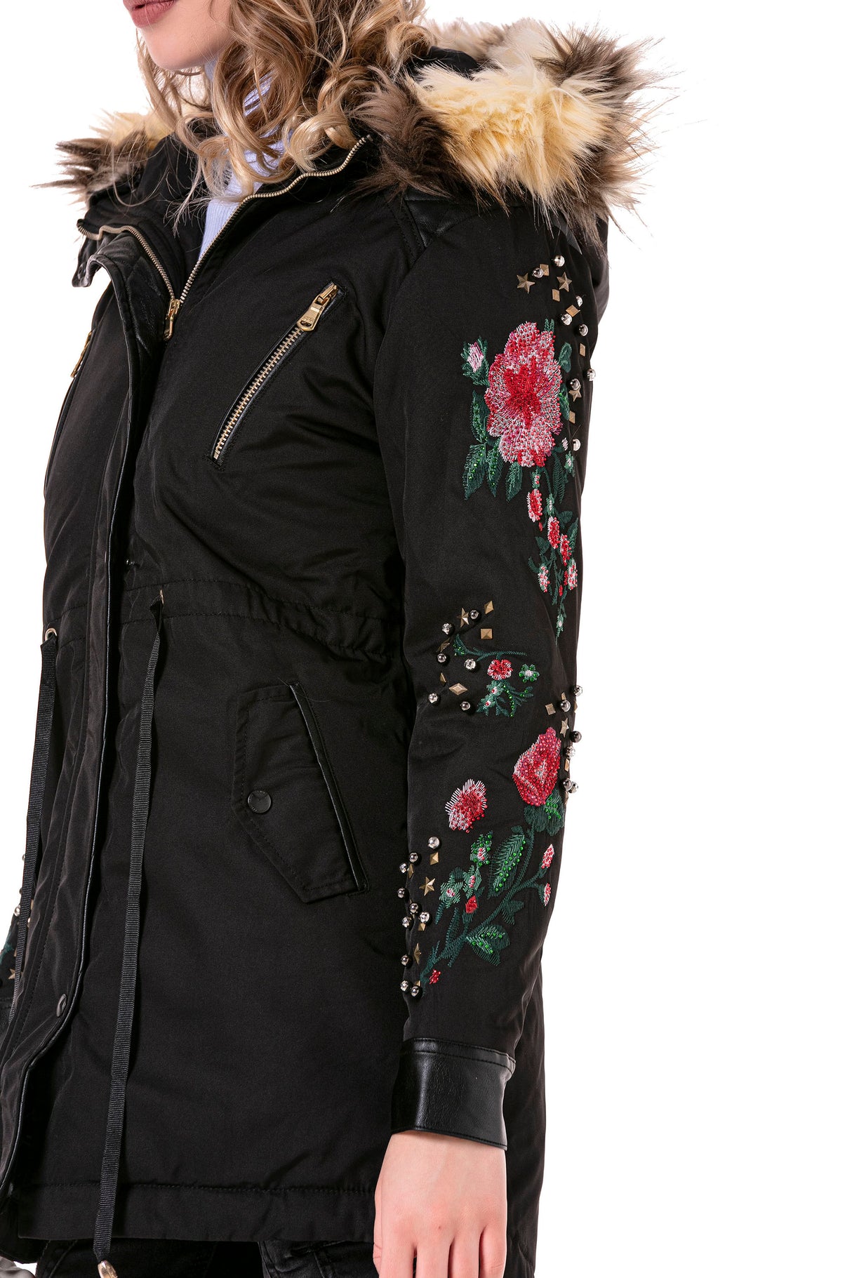 WJ136 Women's outdoor jacket with stylish faux fur hood