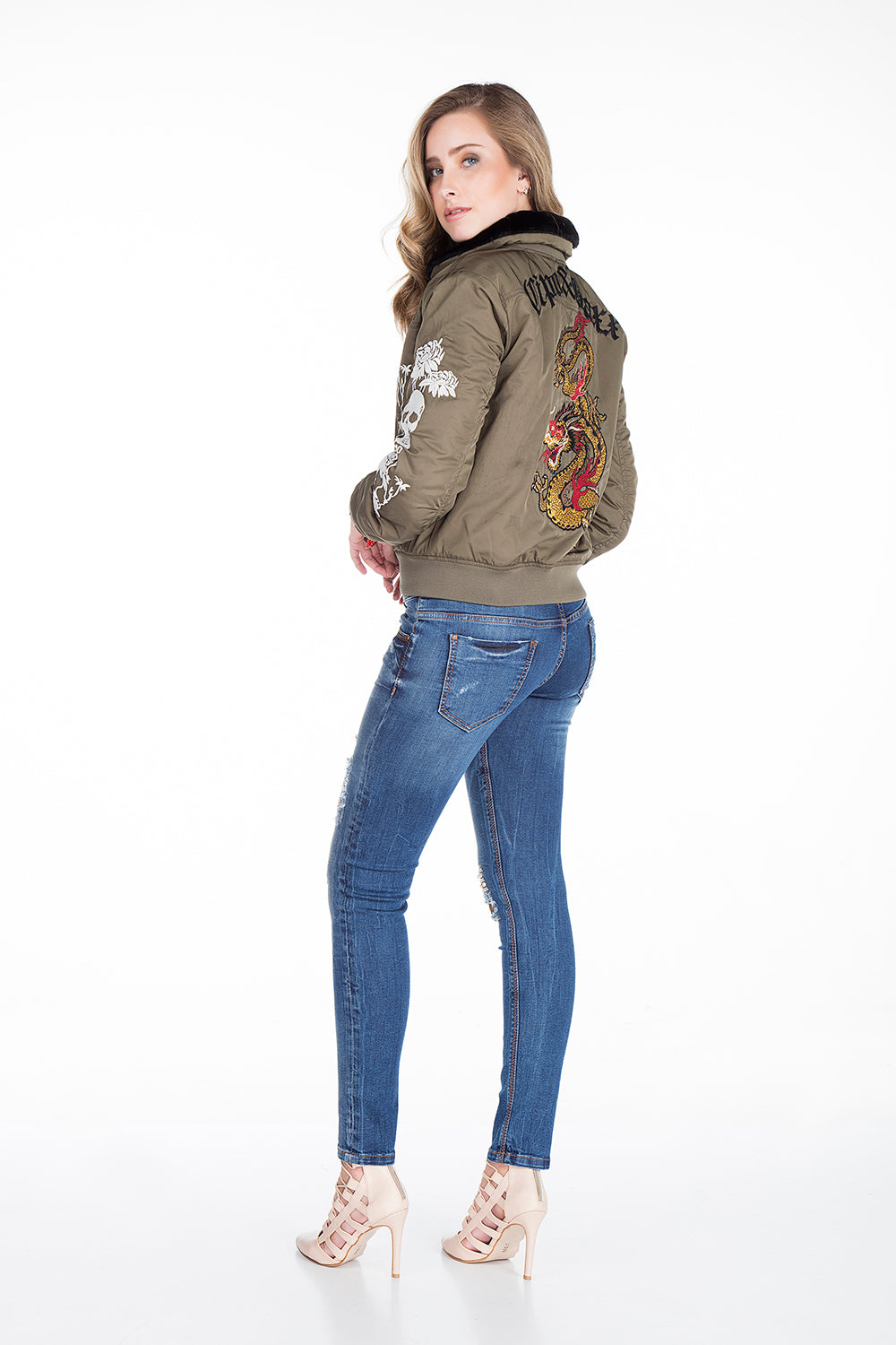 WJ137 Women's Outdoor Jacket with Fur Collar and Embroidery