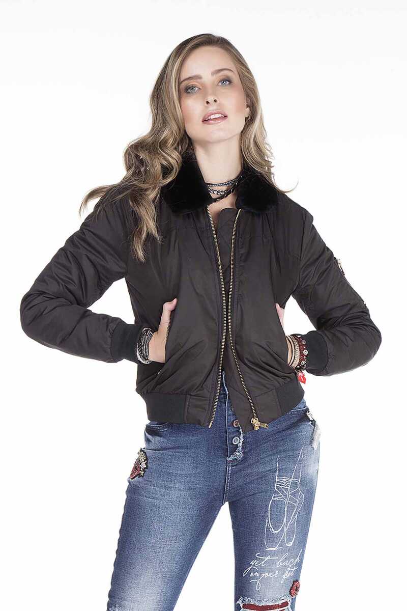 WJ141 Women's Bomber Jacket with Detachable Fur Collar