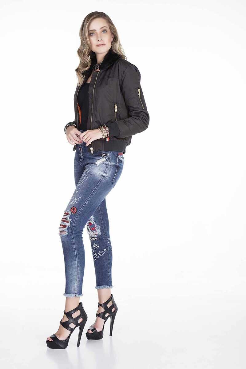 WJ141 Women's Bomber Jacket with Detachable Fur Collar