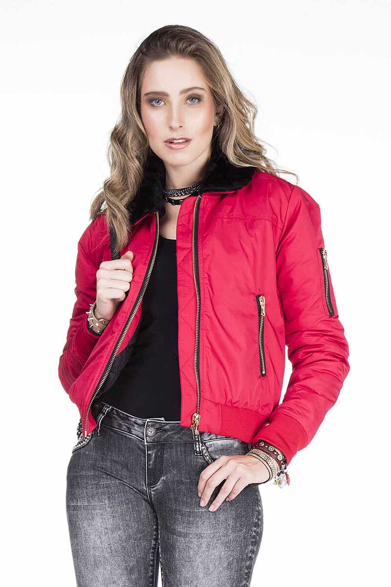 WJ141 Women's Bomber Jacket with Detachable Fur Collar