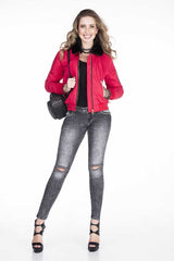 WJ141 Women's Bomber Jacket with Detachable Fur Collar