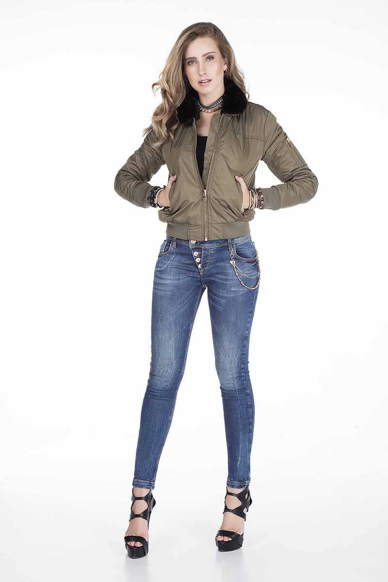 WJ141 Women's Bomber Jacket with Detachable Fur Collar