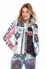 WJ162 Women's denim jacket with colorful pattern