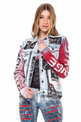 WJ162 Women's denim jacket with colorful pattern