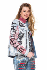 WJ162 Women's denim jacket with colorful pattern