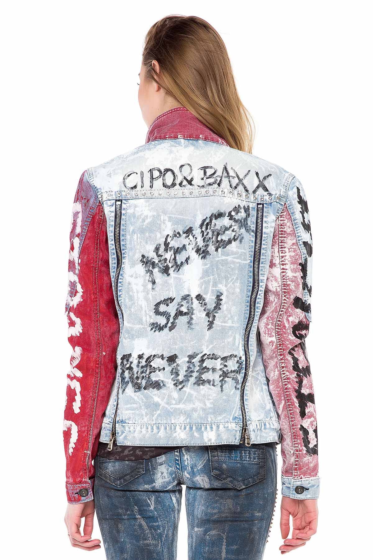 WJ162 Women's denim jacket with colorful pattern