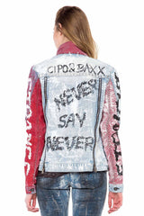 WJ162 Women's denim jacket with colorful pattern