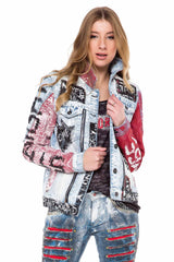 WJ162 Women's denim jacket with colorful pattern